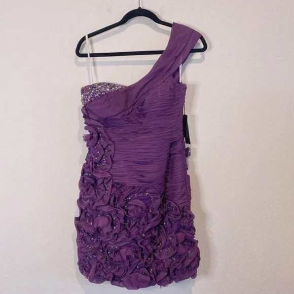 NWT Terani Couture Beaded One Shoulder Bodycon Plum Mini Dress Party Size 8 - Picture 1 of 9